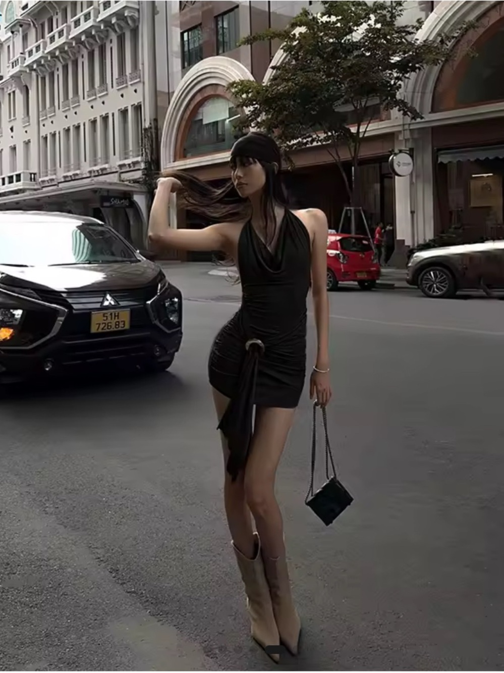 Forever 21 Black Halter Mini Dress with Ring Accent